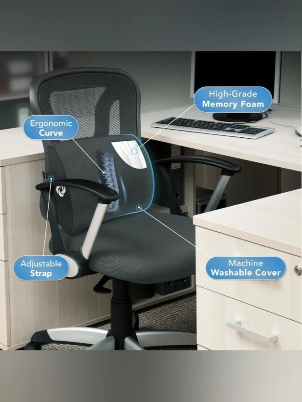 Samsonite Lumbar Support Pillow for Office Chair and Car Seat